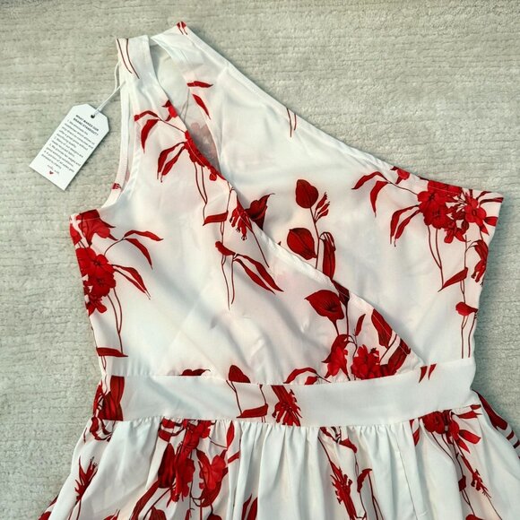 One Shoulder Red Floral Maxi Dress Size Medium Spring Summer Occasion Wear - Picture 5 of 10